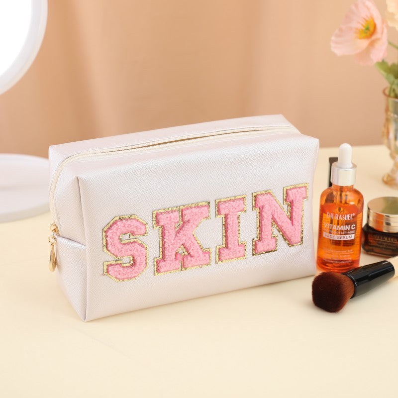 Towel Embroidery Letter Sticker Makeup Outdoor Travel Toiletry Bag
