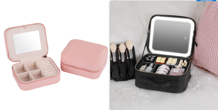 Smart LED Cosmetic Case With Mirror Cosmetic Bag Portable Storage Bag Travel Makeup Bags